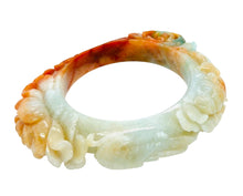 Burmese Tri Color Jadeite Phoenix, Peony Garden Storyboard Asymmetrical Comfort Fit Bangle
