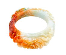 Burmese Tri Color Jadeite Phoenix, Peony Garden Storyboard Asymmetrical Comfort Fit Bangle