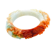 Burmese Tri Color Jadeite Phoenix, Peony Garden Storyboard Asymmetrical Comfort Fit Bangle