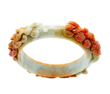 Burmese Red Honey Jadeite Peony Blossom Leaves, Cherry Blossom Storyboard Comfort Fit Bangle