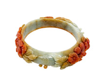 Burmese Red Honey Jadeite Peony Blossom Leaves, Cherry Blossom Storyboard Comfort Fit Bangle