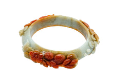 Burmese Red Honey Jadeite Peony Blossom Leaves, Cherry Blossom Storyboard Comfort Fit Bangle