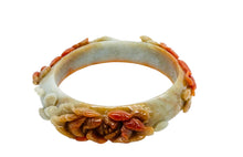 Burmese Red Honey Jadeite Peony Blossom Leaves, Cherry Blossom Storyboard Comfort Fit Bangle