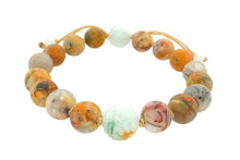 Burmese Tri Colored Jadeite Carved Clouds w/Matte Finished Agate Men's Mala Silk Bracelet