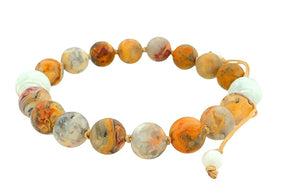 Burmese Tri Colored Jadeite Carved Clouds w/Matte Finished Agate Men's Mala Silk Bracelet