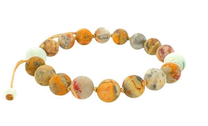 Burmese Tri Colored Jadeite Carved Clouds w/Matte Finished Agate Men's Mala Silk Bracelet