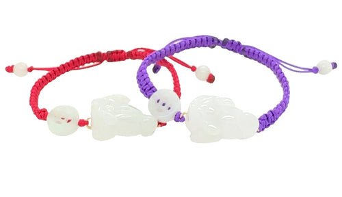 14kt YG Burmese Jadeite Three Legged Money Toad & Coin Gambling Silk Bracelet
