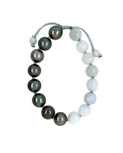 10mm Burmese Pastel Jadeite Carved Lotus w/Peacock Tahitian Black South Sea Pearl Yin & Yang Silk Bracelet