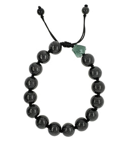 11mm Burmese Black Jadeite & Lotus Men's Mala Silk Bracelet