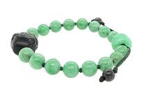 Burmese Matte Finish Black Jadeite Warrior Paired w/Burmese Apple Green Jadeite & Carved Storyboard Drum Men's Mala Silk Bracelet