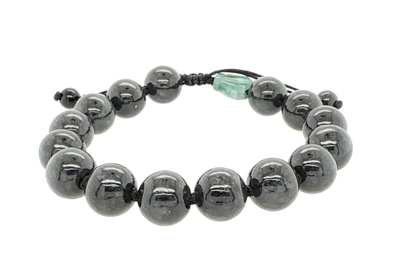 11mm Burmese Black Jadeite & Lotus Men's Mala Silk Bracelet