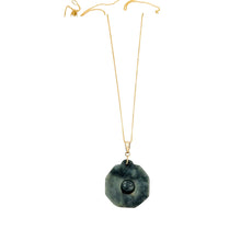 14kt YG Burmese Black Jadeite Baqua Pendant