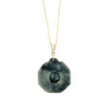 14kt YG Burmese Black Jadeite Baqua Pendant