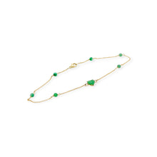 14kt YG Burmese Apple Green Jadeite Love Always Anklet