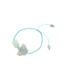 Burmese Jadeite Butterfly & Double Happiness, Aquamarine Silk Bracelet
