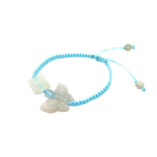 Burmese Jadeite Butterfly & Double Happiness, Aquamarine Silk Bracelet