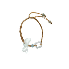 Burmese Jadeite Dragonfly & Clouds, Aquamarine Silk Bracelet