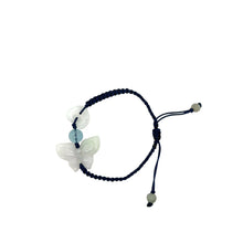 Burmese Jadeite Butterfly & Open to Love, Aquamarine Silk Bracelet