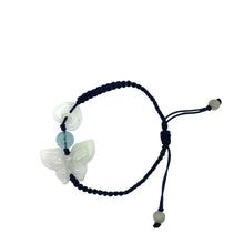Burmese Jadeite Butterfly & Open to Love, Aquamarine Silk Bracelet