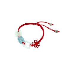 Burmese Jadeite Cloud & Double Happiness, Aquamarine Fu Lion Silk Bracelet