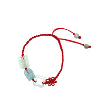 Burmese Jadeite Cloud & Double Happiness, Aquamarine Fu Lion Silk Bracelet
