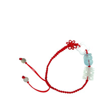 Burmese Jadeite Cloud & Double Happiness, Aquamarine Fu Lion Silk Bracelet