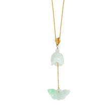 14kt YG Burmese Green Jadeite Butterfly & Tulip Necklace