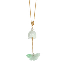 14kt YG Burmese Green Jadeite Butterfly & Tulip Necklace