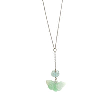14kt WG Tiffany Link Chain, Burmese Green Jadeite Butterfly Paired w/Aquamarine Lotus Y Necklace