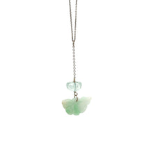 14kt WG Tiffany Link Chain, Burmese Green Jadeite Butterfly Paired w/Aquamarine Lotus Y Necklace