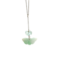 14kt WG Tiffany Link Chain, Burmese Green Jadeite Butterfly Paired w/Aquamarine Lotus Y Necklace