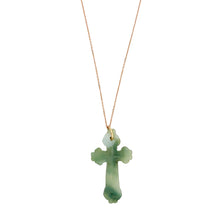 14kt YG Burmese Green Jadeite Cross Necklace