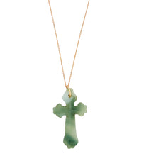 14kt YG Burmese Green Jadeite Cross Necklace
