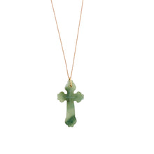 14kt YG Burmese Green Jadeite Cross Necklace