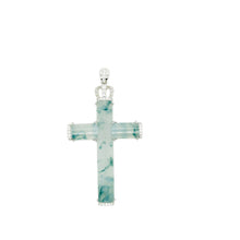 18Kt WG, Burmese Icy Glass Blue Jadeite Diamond Cross Pendant