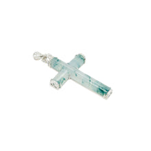 18Kt WG, Burmese Icy Glass Blue Jadeite Diamond Cross Pendant