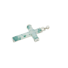 18Kt WG, Burmese Icy Glass Blue Jadeite Diamond Cross Pendant