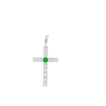 18Kt WG, Burmese Imperial White & Green Jadeite Diamond Cross Pendant