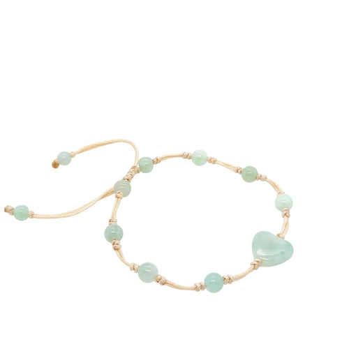 Burmese Jadeite 'Self Love, Self Care, Happiness' Silk Bracelet