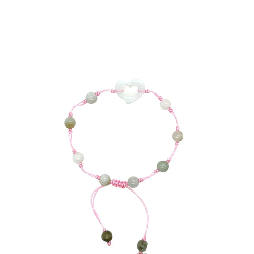 Burmese Jadeite 'Open to Love, Love, Love, Happiness' Silk Bracelet