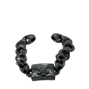 Burmese Black Jadeite Carved Cherry Blossoms Interlocks Bracelet