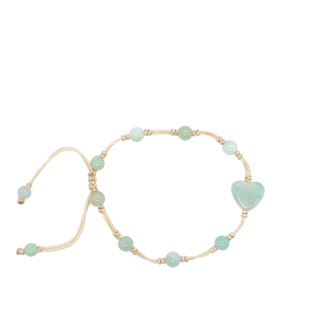 Burmese Jadeite 'Self Love, Self Care, Happiness' Silk Bracelet