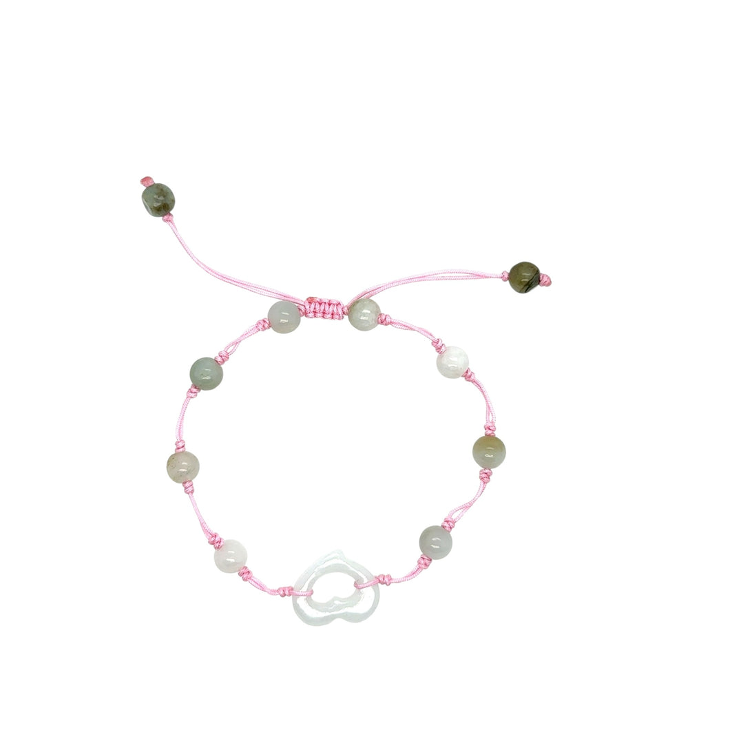 Burmese Jadeite 'Open to Love, Love, Love, Happiness' Silk Bracelet