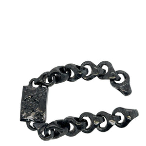 Burmese Black Jadeite Carved Cherry Blossoms Interlocks Bracelet