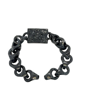 Burmese Black Jadeite Carved Cherry Blossoms Interlocks Bracelet
