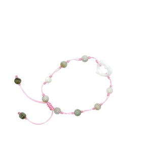 Burmese Jadeite 'Open to Love, Love, Love, Happiness' Silk Bracelet
