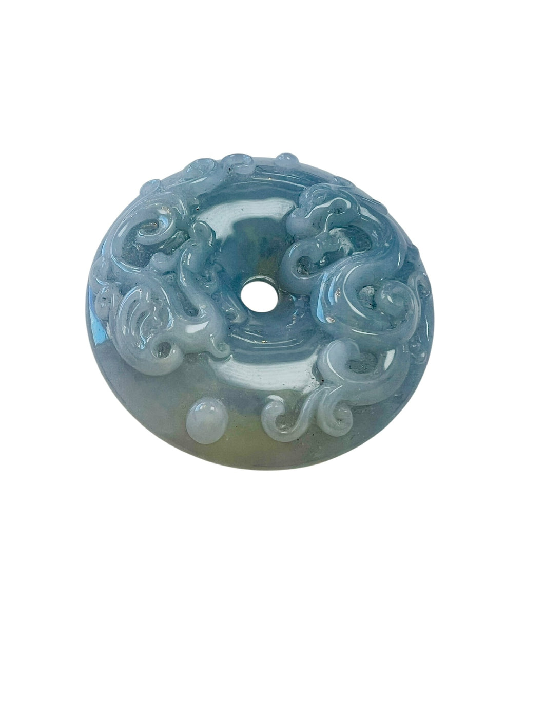 Burmese Blue Jadeite Dragon Phoenix, Yin & Yang, Male & Female Carving