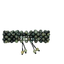 Burmese Black & Emerald Green Jadeite Silk Bracelet