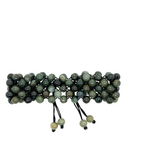 Burmese Black & Emerald Green Jadeite Silk Bracelet