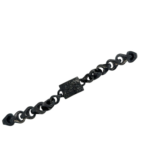Burmese Black Jadeite Carved Cherry Blossoms Interlocks Bracelet